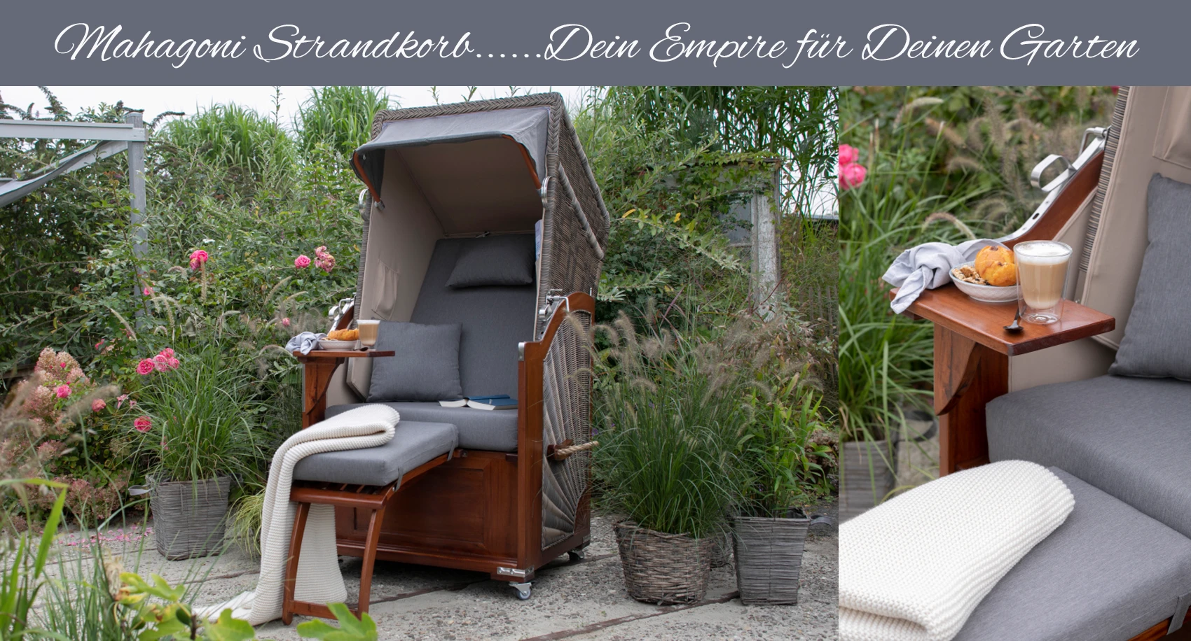 1er Mahagoni Strandkorb Shetland- create for royal garden