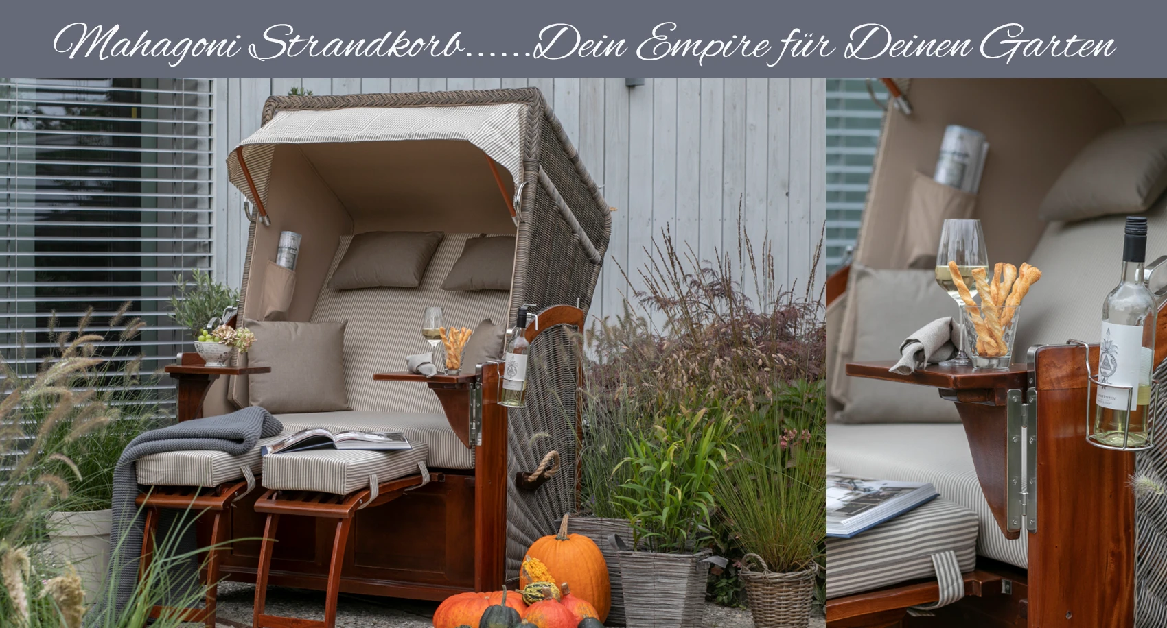 2er Mahagoni Strandkorb Shetland- create for royal garden