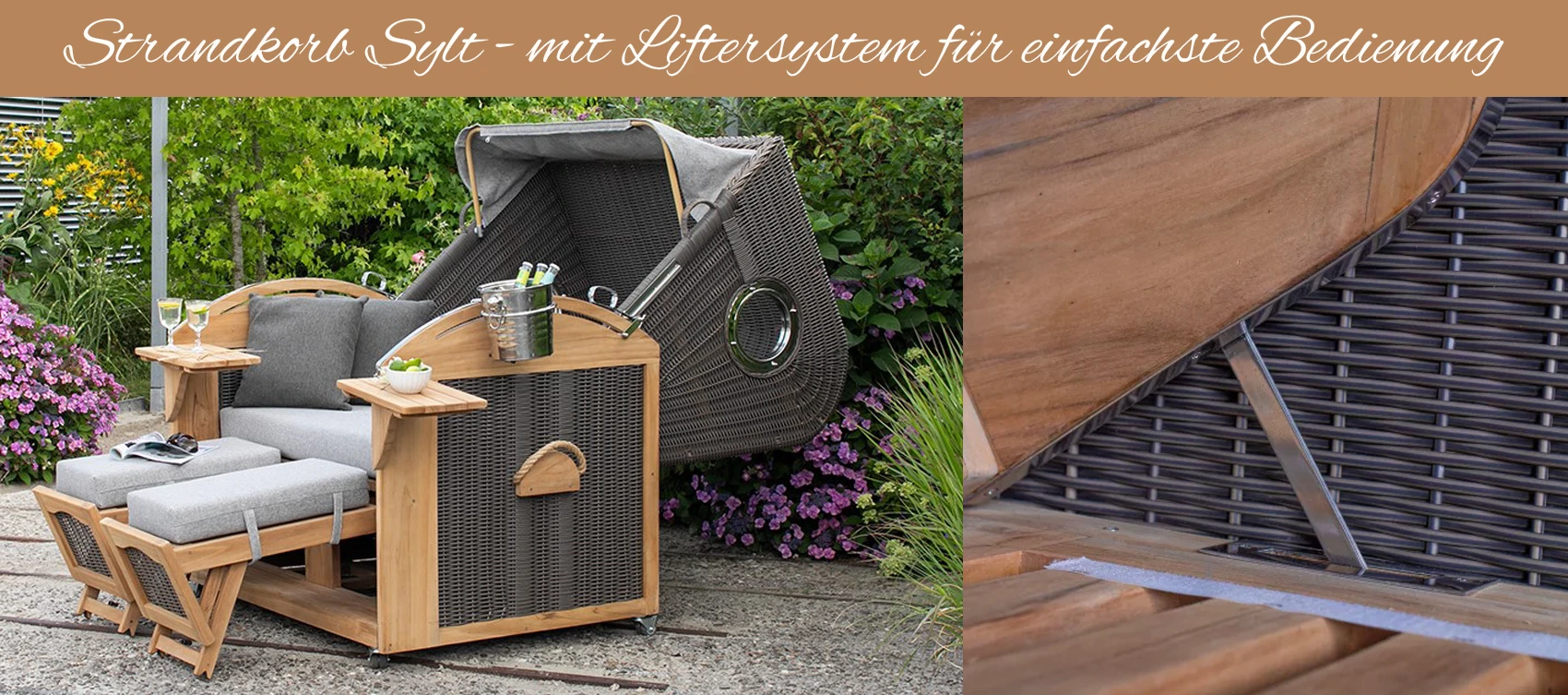 Strandkorb Sylt Geflechtausführungen Grey - mit Liftersystem