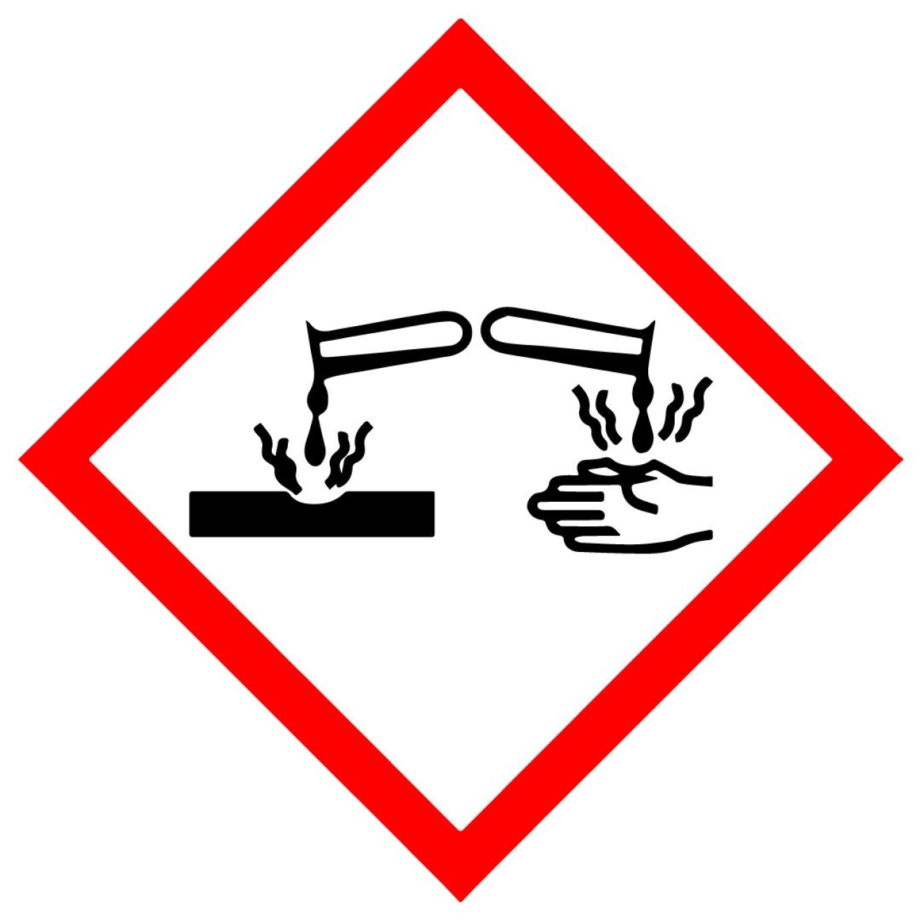 Achtung: Biozidprodukt kann Haut und Augen schwer schädigen und Metalle angreifen – Gefahrensymbol Ätzend