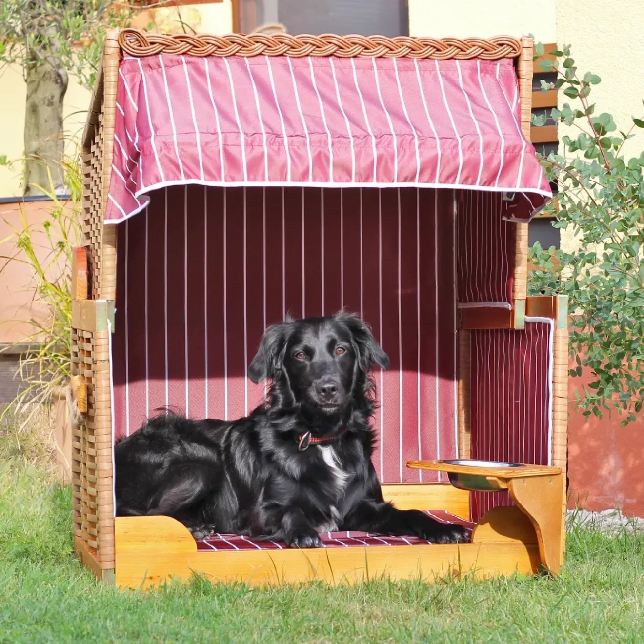 Hundestrandkorb Wacholder PE Beige Dessin Rot Gestreift