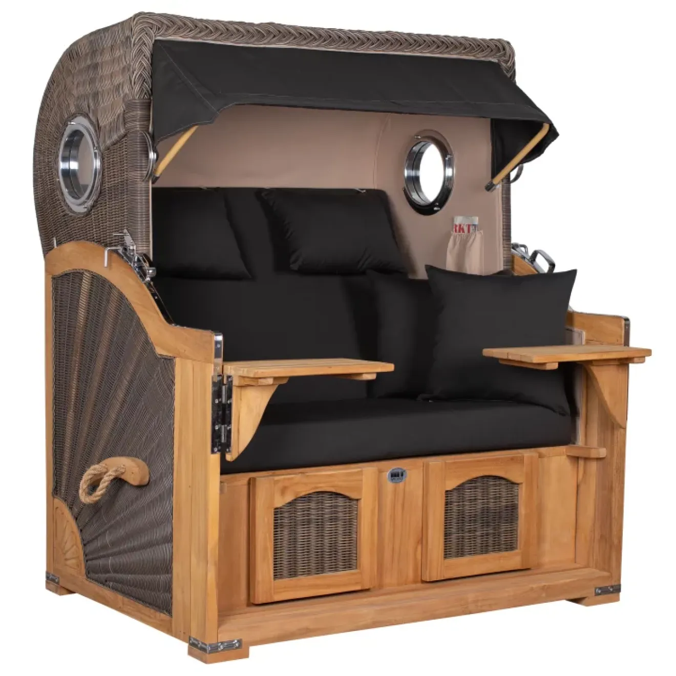 Teak Strandkorb Dangast Business 2.5 - Sitzer Geflecht Grey
