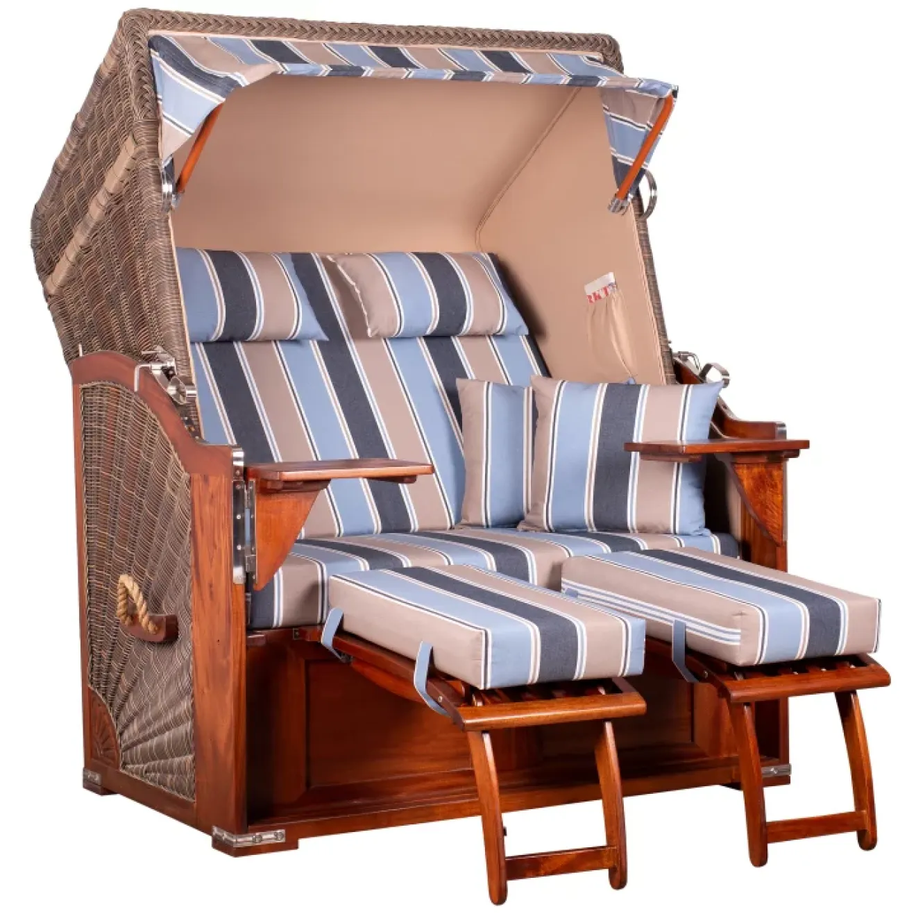 2 Personen Strandkorb Mahagoni Holz 125cm nachhaltiger Anbau ➪ ohne Bullaugen !