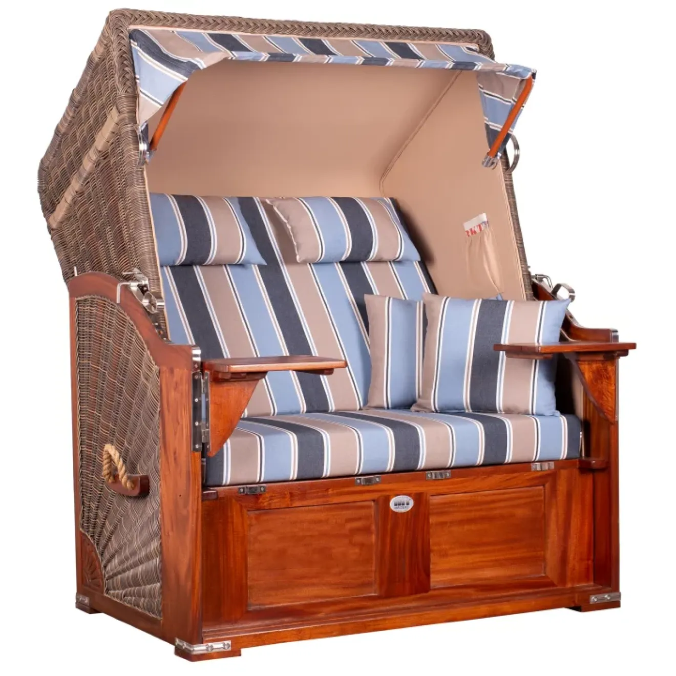 2 Personen Strandkorb MAHAGONI HOLZ 125cm nachhaltiger Anbau - ohne Bullaugen !