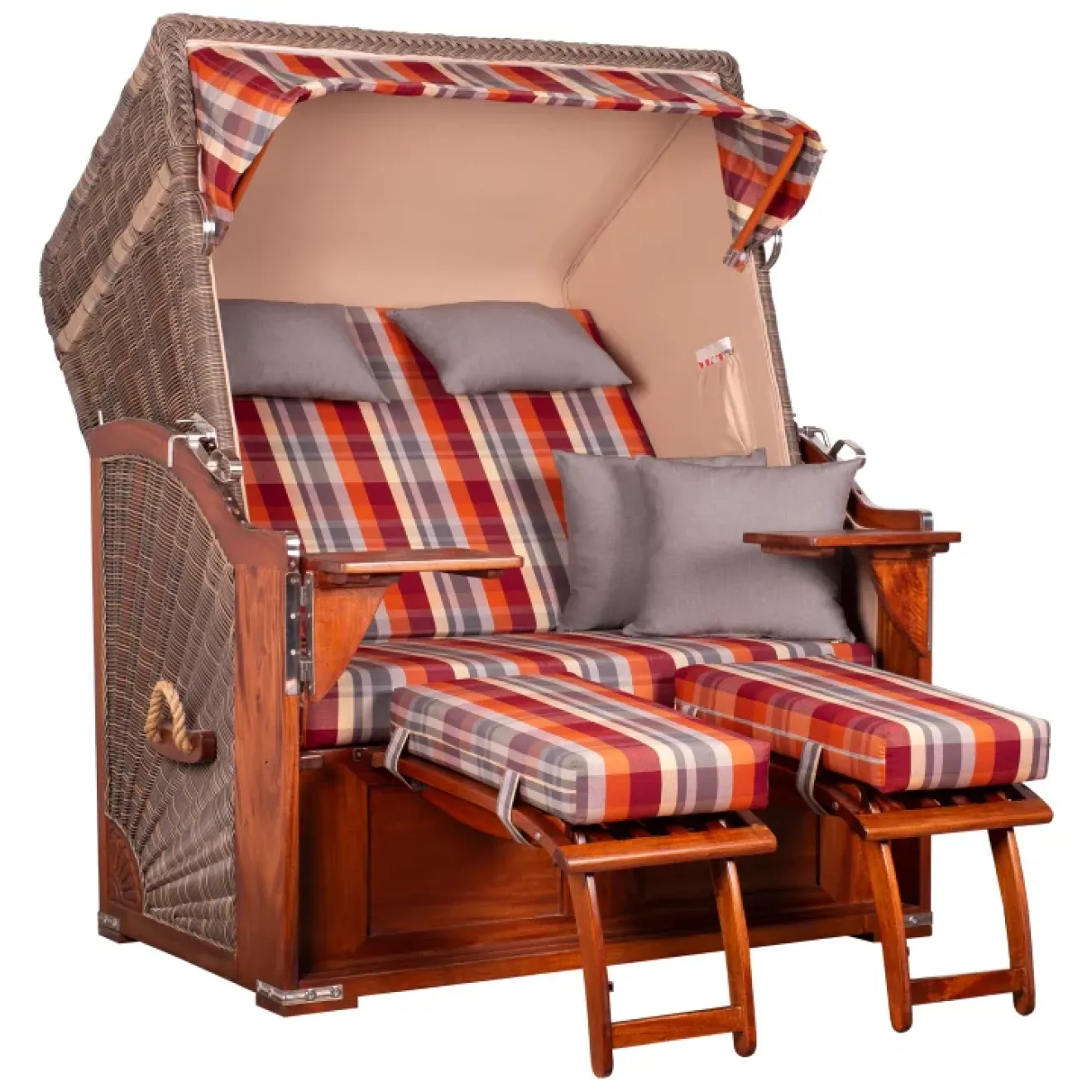 2 Personen Strandkorb Mahagoni Holz 125cm nachhaltiger Anbau ➪ ohne Bullaugen !