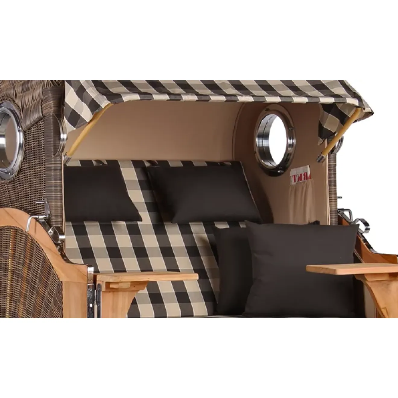 2-SITZER TEAK STRANDKORB DANGAST MIT BULLAUGEN GREY DESIGN 505