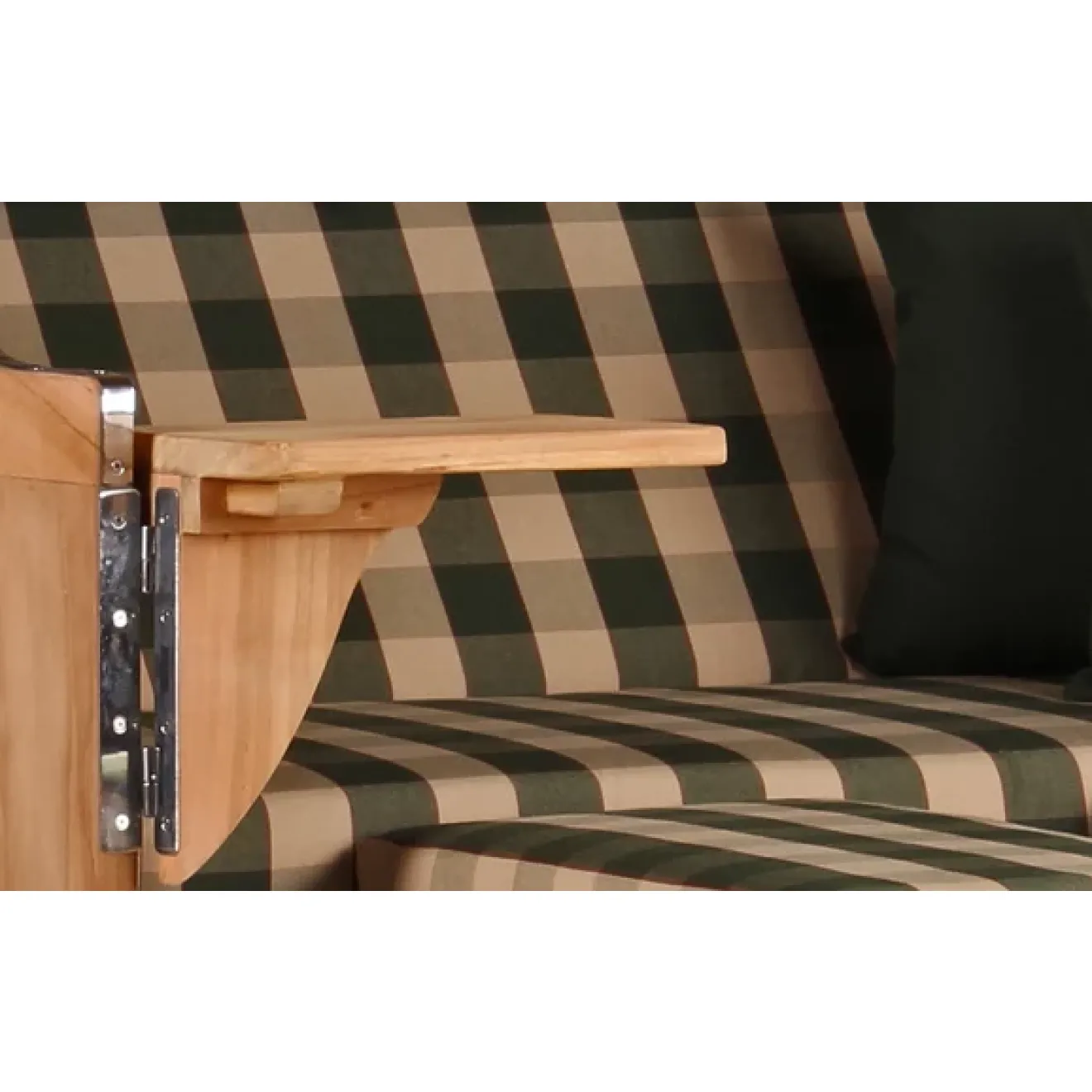 Teak Strandkorb Keitum Business 2 - Sitzer Blau Grau kariert Geflecht Mokka