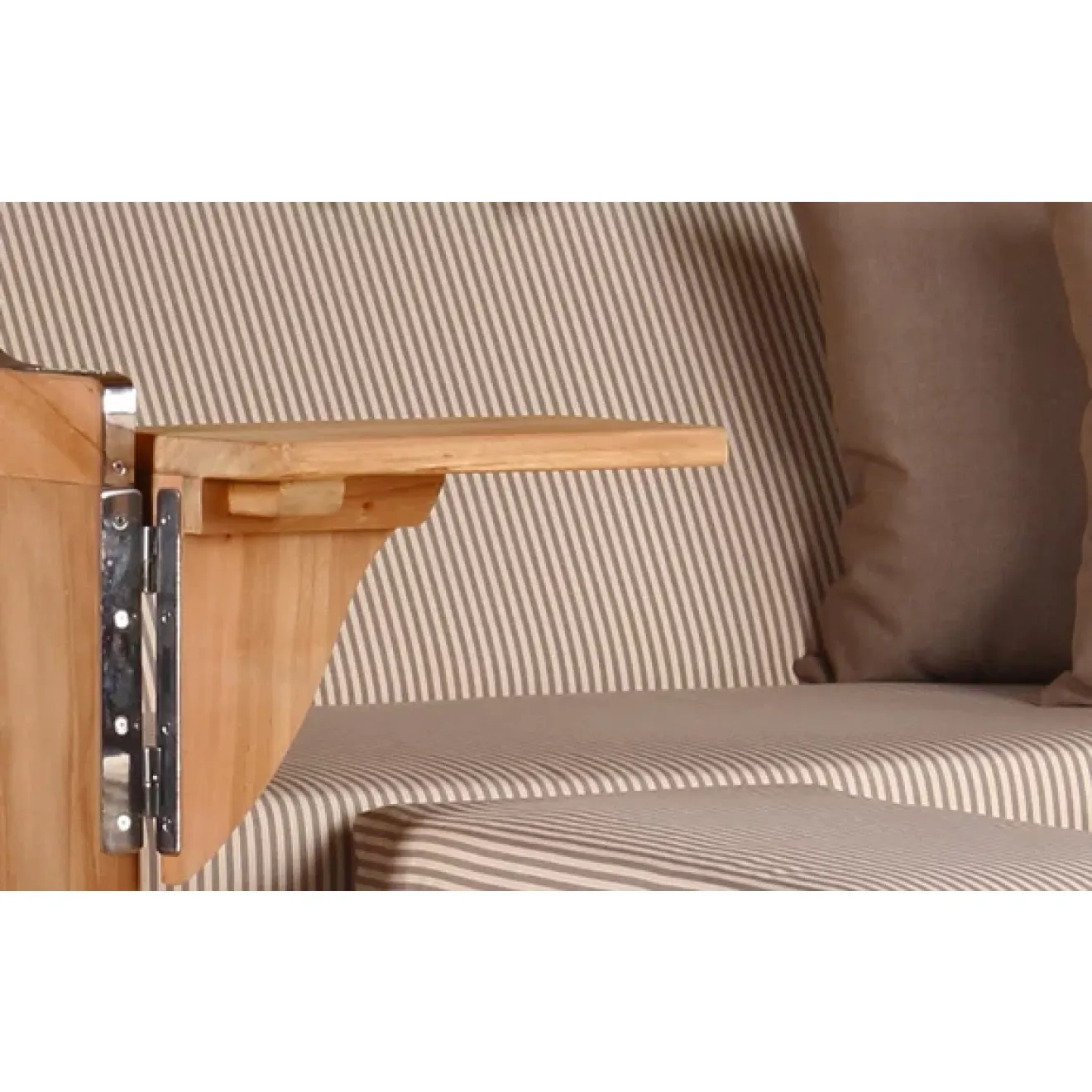 Teak Strandkorb Keitum Business 2 - Sitzer Blau Grau kariert Geflecht Mokka