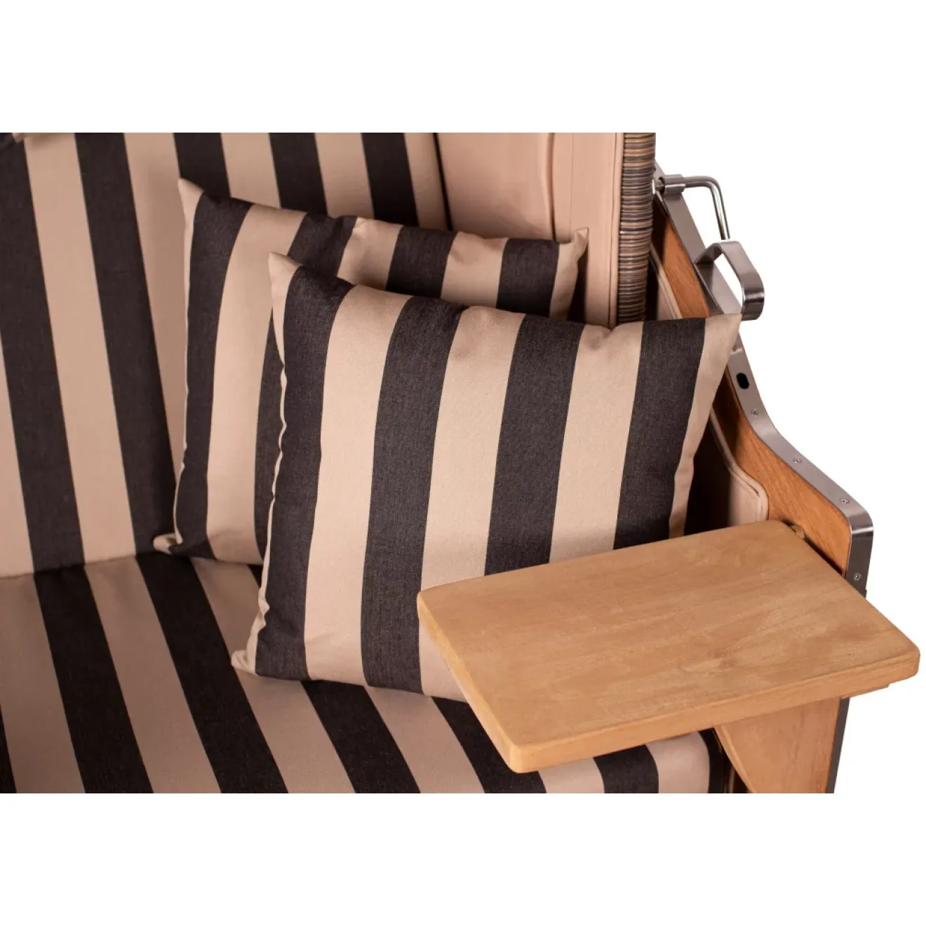 Teak Strandkorb Keitum Business 2 - Sitzer Blau Grau kariert Geflecht Mokka