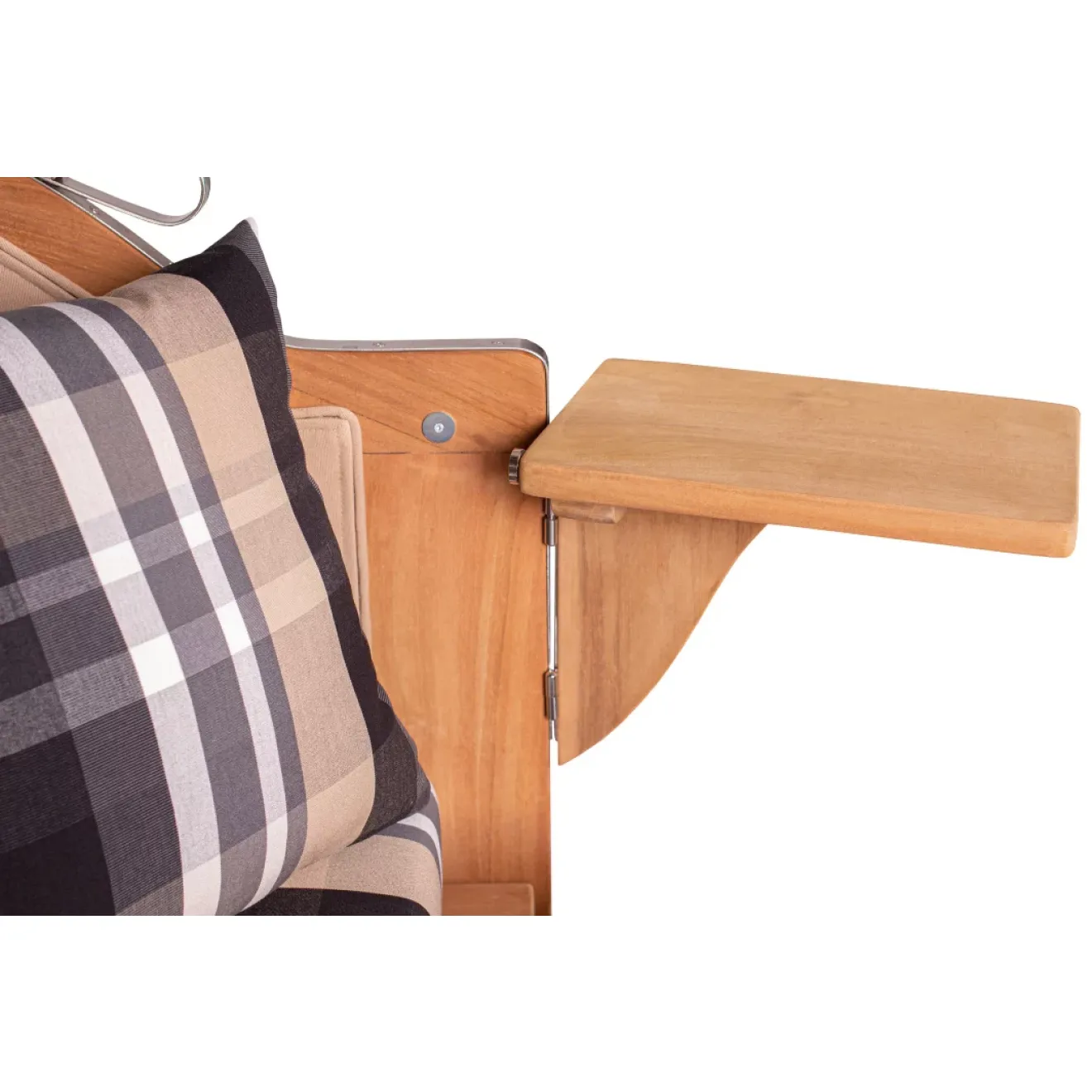 Teak Strandkorb Keitum Business 2 - Sitzer Blau Grau kariert Geflecht Mokka