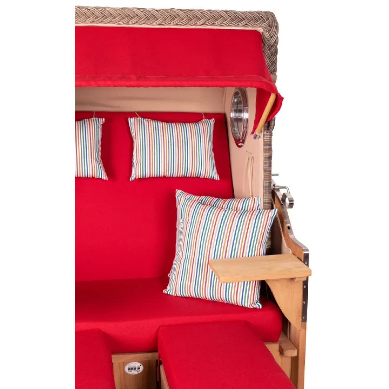 Teak Strandkorb Keitum Business 2 - Sitzer Blau Grau kariert Geflecht Mokka
