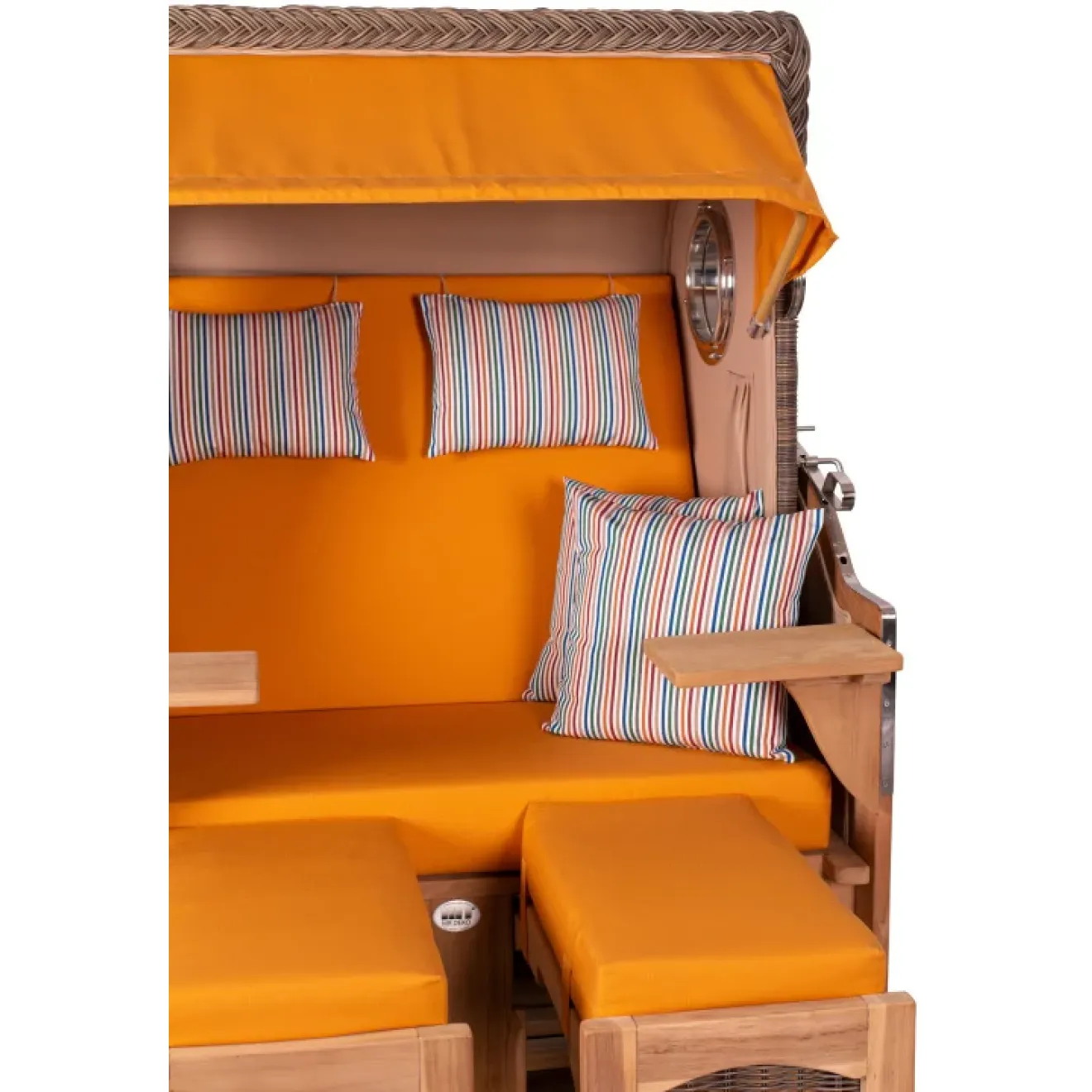 2-SITZER TEAK STRANDKORB DANGAST MIT BULLAUGEN GREY DESIGN 586