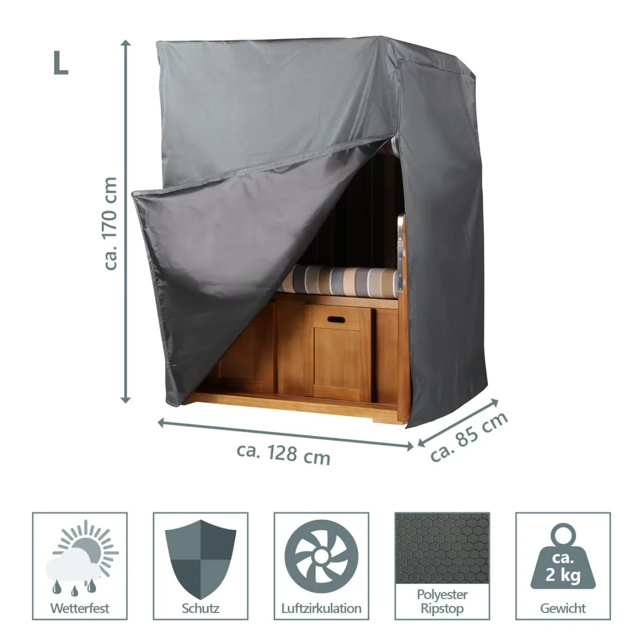 Strandkorbhaube Beige ➪ (104cm / 120cm / 85cm / 165cm)