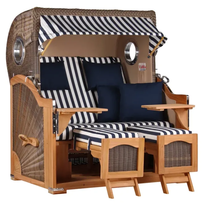 2.5-SITZER TEAK STRANDKORB DANGAST MIT BULLAUGEN GREY DESIGN 504