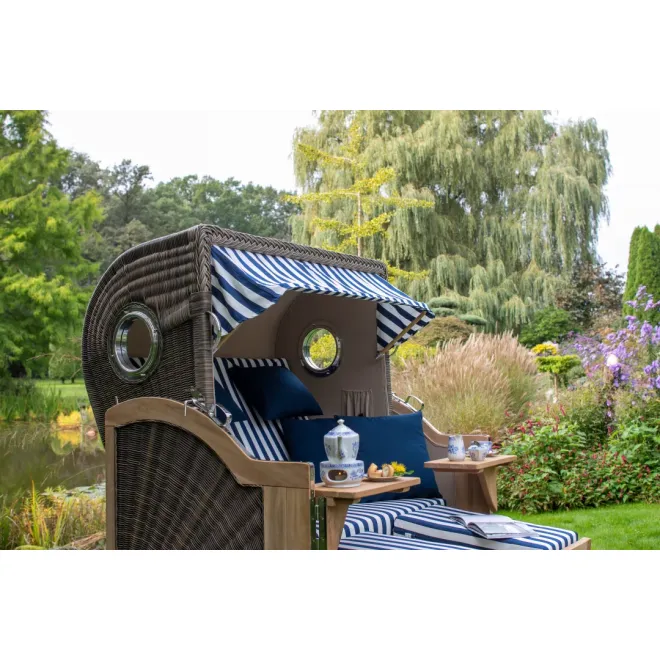 2.5-SITZER TEAK STRANDKORB DANGAST MIT BULLAUGEN GREY DESIGN 518