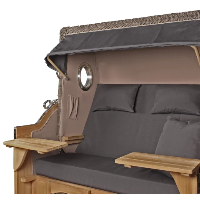 2.5-SITZER TEAK STRANDKORB DANGAST MIT BULLAUGEN GREY DESIGN 551