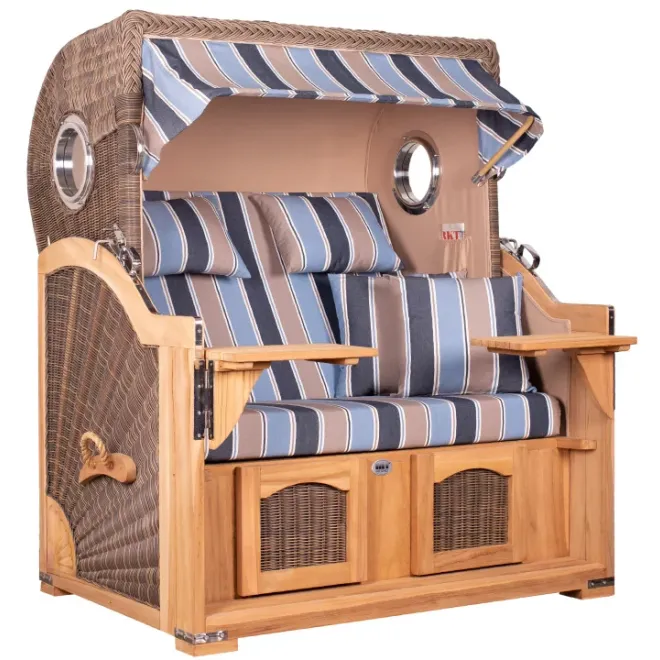 Teak Strandkorb Dangast Business 2.5 - Sitzer Geflecht Grey