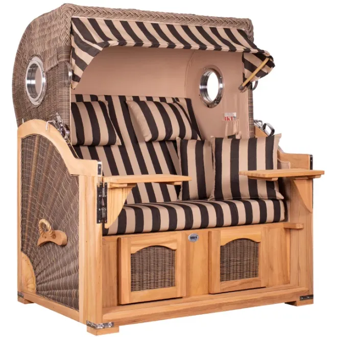 Teak Strandkorb Dangast Business 2.5 - Sitzer Geflecht Grey