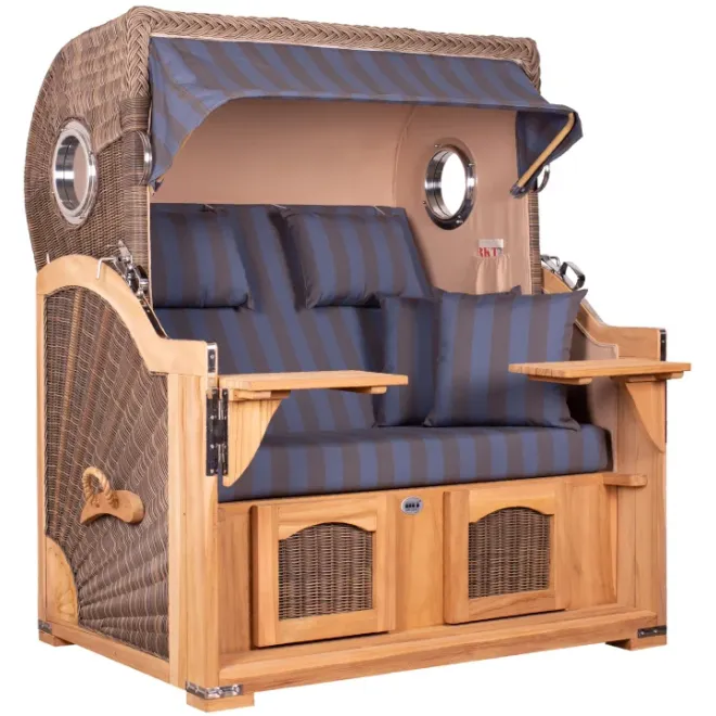Teak Strandkorb Dangast Business 2.5 - Sitzer Geflecht Grey