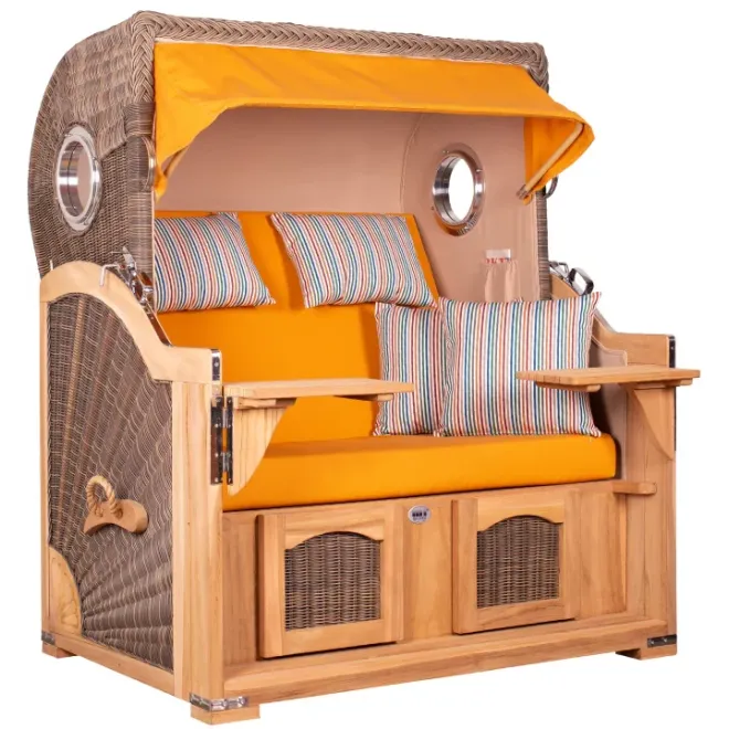 Teak Strandkorb Dangast Business 2.5 - Sitzer Geflecht Grey