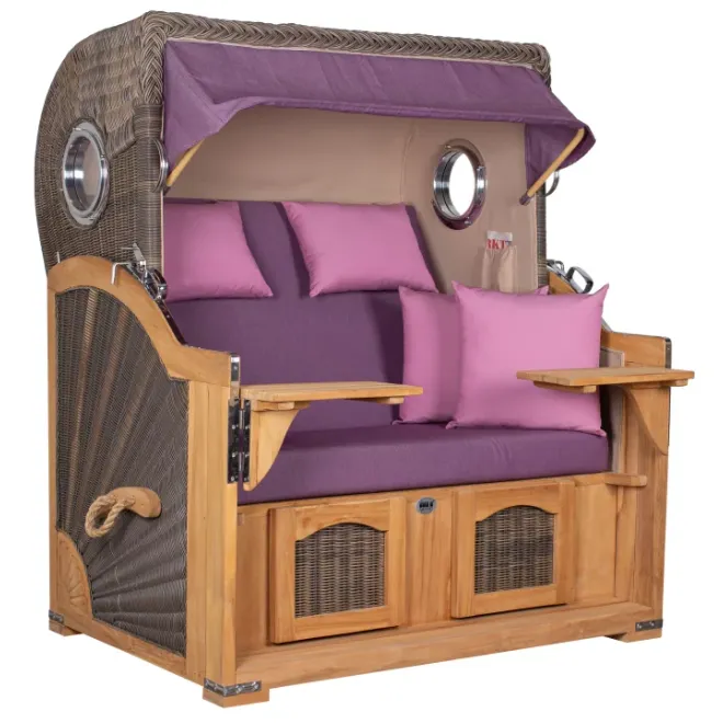 Teak Strandkorb Dangast Business 2.5 - Sitzer Geflecht Grey