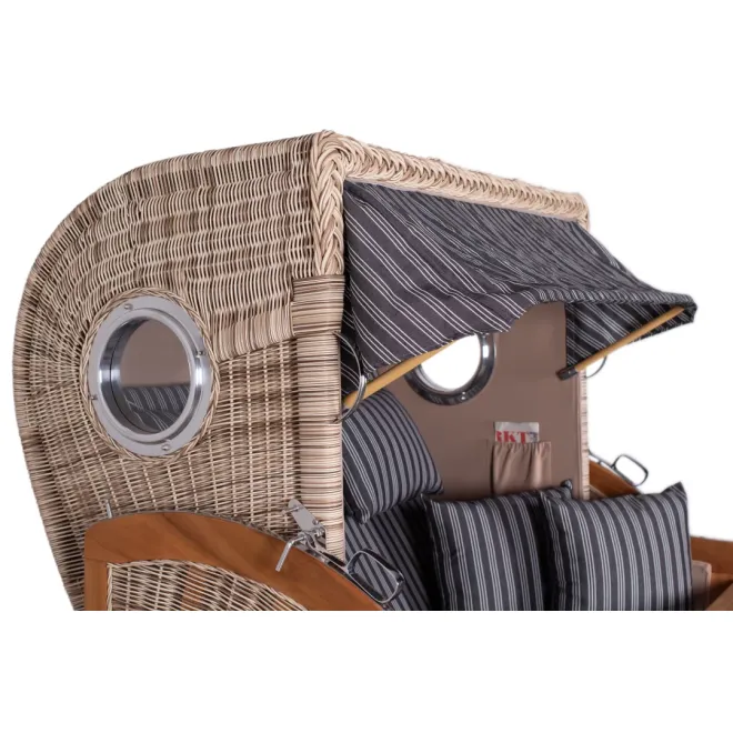 2.5-SITZER TEAK STRANDKORB DANGAST MIT BULLAUGEN SHELL DESIGN 500
