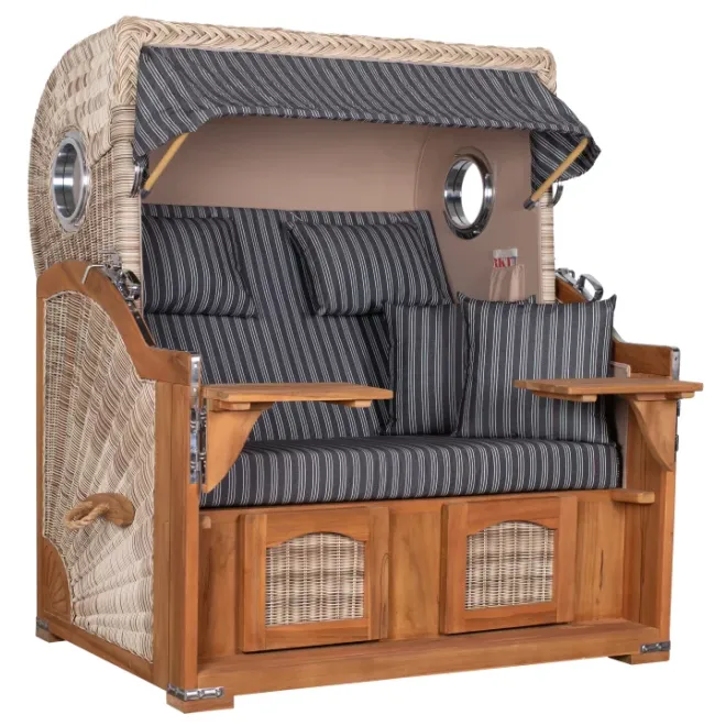 Teak Strandkorb Dangast Business 2.5 - Sitzer Geflecht Shell
