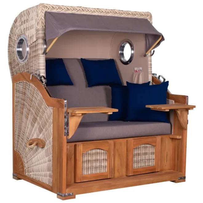 Teak Strandkorb Dangast Business 2.5 - Sitzer Geflecht Shell