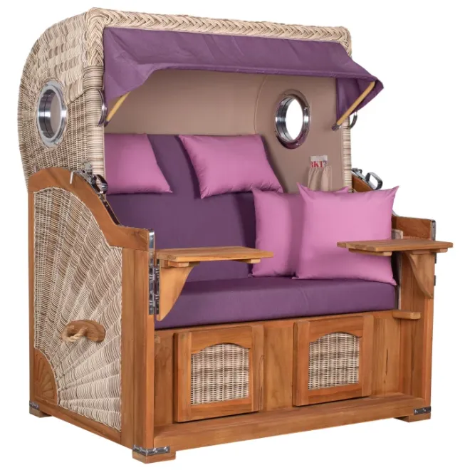 Teak Strandkorb Dangast Business 2.5 - Sitzer Geflecht Shell