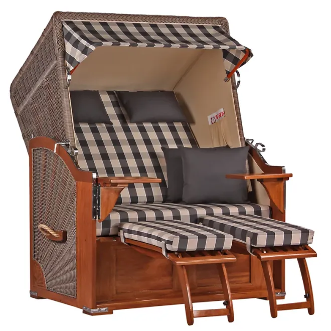 2 Personen Strandkorb Mahagoni Holz 125cm nachhaltiger Anbau ➪ ohne Bullaugen !