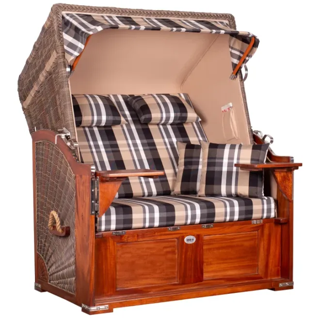 2 Personen Strandkorb MAHAGONI HOLZ 125cm nachhaltiger Anbau - ohne Bullaugen !