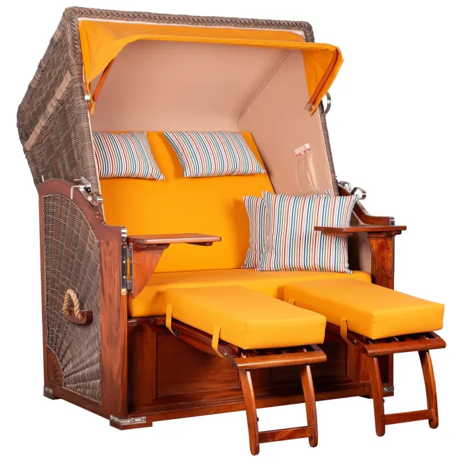 2 Personen Strandkorb Mahagoni Holz 125cm nachhaltiger Anbau ➪ ohne Bullaugen !