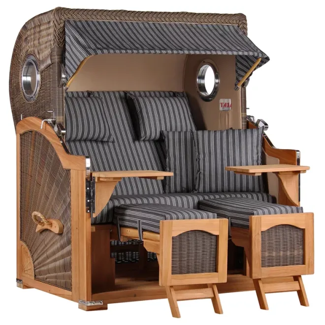 Teak Strandkorb Dangast Business 2-Sitzer Geflecht Grey