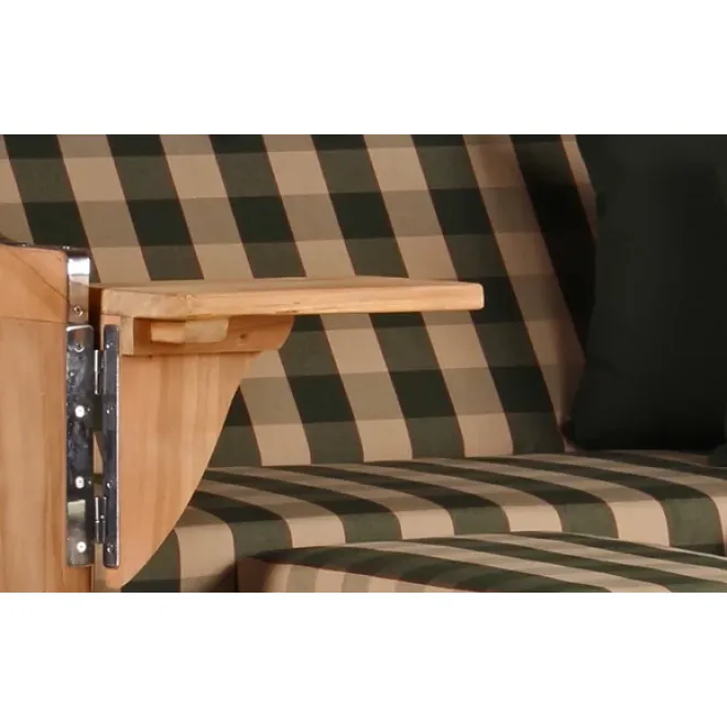 Teak Strandkorb Keitum Business 2 - Sitzer Blau Grau kariert Geflecht Mokka