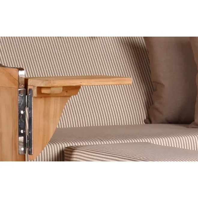 Teak Strandkorb Keitum Business 2 - Sitzer Blau Grau kariert Geflecht Mokka