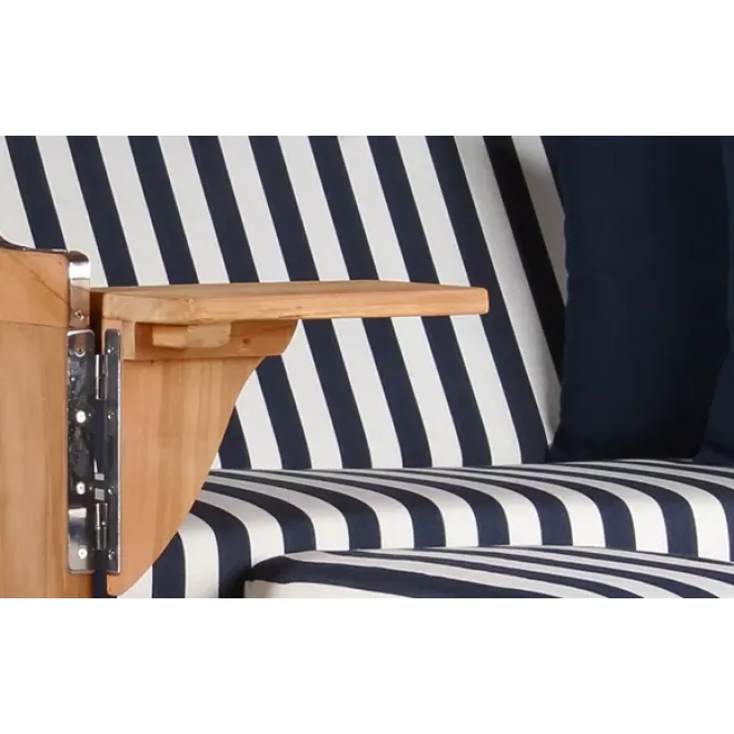 Teak Strandkorb Keitum Business 2 - Sitzer Blau Grau kariert Geflecht Mokka
