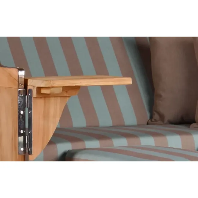 Teak Strandkorb Keitum Business 2 - Sitzer Blau Grau kariert Geflecht Mokka