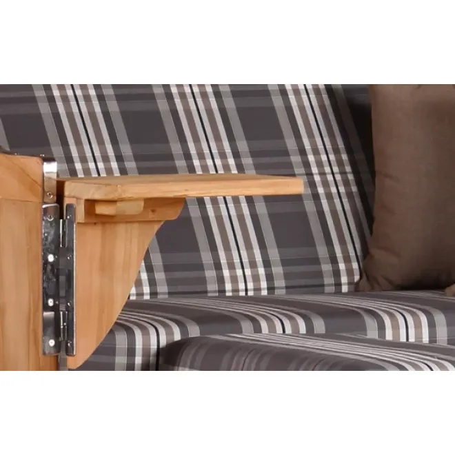 Teak Strandkorb Keitum Business 2 - Sitzer Blau Grau kariert Geflecht Mokka