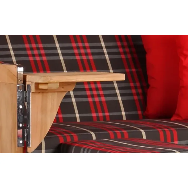 Teak Strandkorb Keitum Business 2 - Sitzer Blau Grau kariert Geflecht Mokka