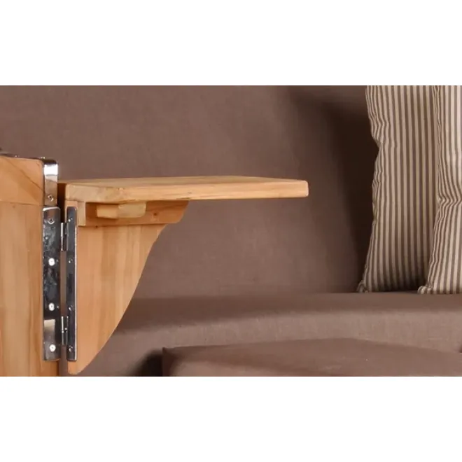 Teak Strandkorb Keitum Business 2 - Sitzer Blau Grau kariert Geflecht Mokka