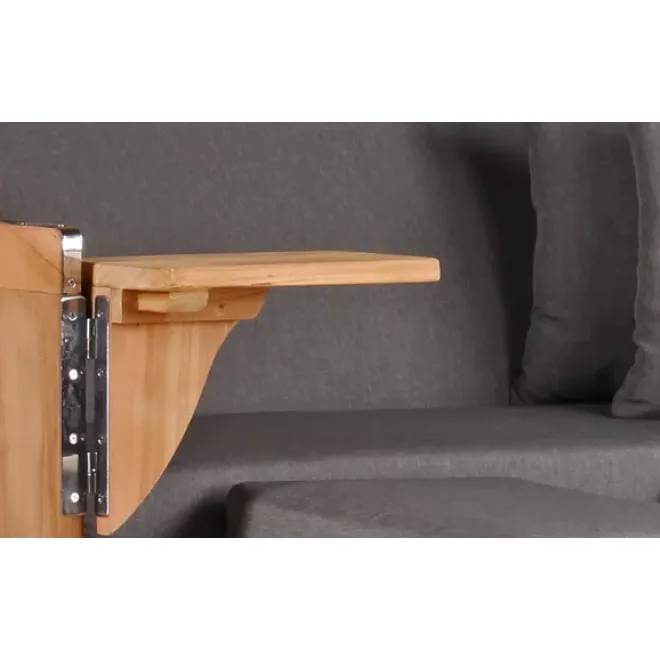 Teak Strandkorb Keitum Business 2 - Sitzer Blau Grau kariert Geflecht Mokka