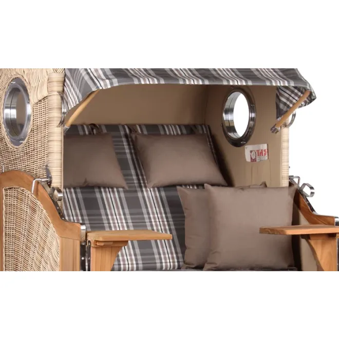 2er Teak Strandkorb Dangas. 125 cm Breit -ca. 170cm hoch. Mit Bullaugen und Schutzhaube - Komplettset
