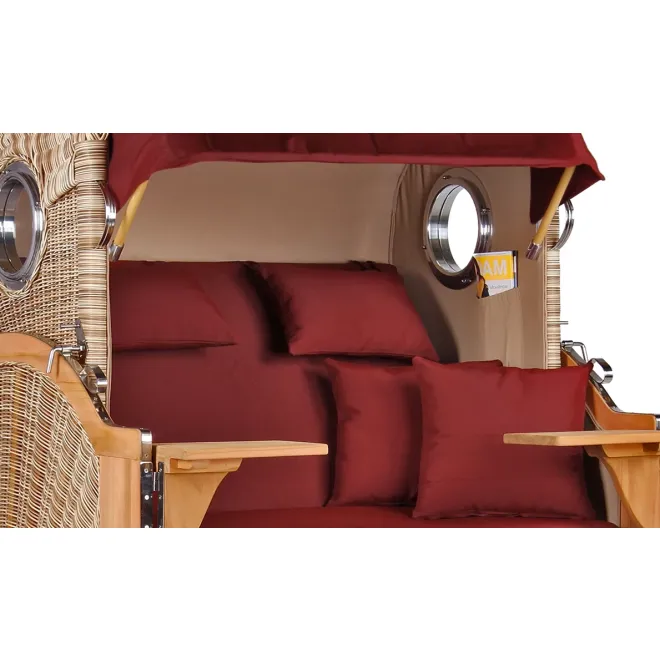 2er Teak Strandkorb Dangas. 125 cm Breit -ca. 170cm hoch. Mit Bullaugen und Schutzhaube - Komplettset