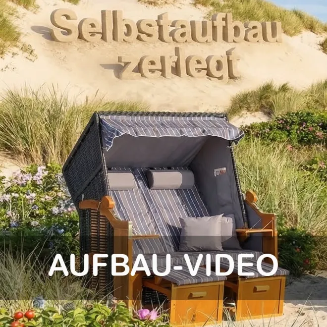 2er Strandkorb Ostsee Wacholder PE Schwarz Dessin Grau Kariert
