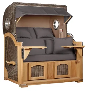 Teak Strandkorb Dangast Business 2.5 - Sitzer Geflecht Grey