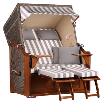 2 Personen Strandkorb Mahagoni Holz 125cm nachhaltiger Anbau ➪ ohne Bullaugen !