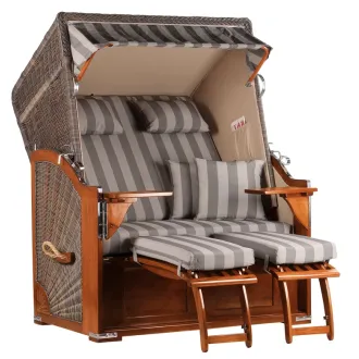 2 Personen Strandkorb Mahagoni Holz 125cm nachhaltiger Anbau ➪ ohne Bullaugen !