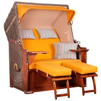 2 Personen Strandkorb Mahagoni Holz 125cm nachhaltiger Anbau ➪ ohne Bullaugen !