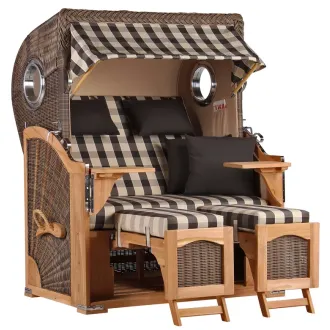 2-Sitzer Teak Strandkorb Dangast mit Bullaugen Grey Design 505