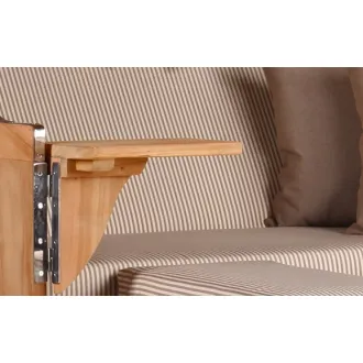 Teak Strandkorb Keitum Business 2 - Sitzer Blau Grau kariert Geflecht Mokka